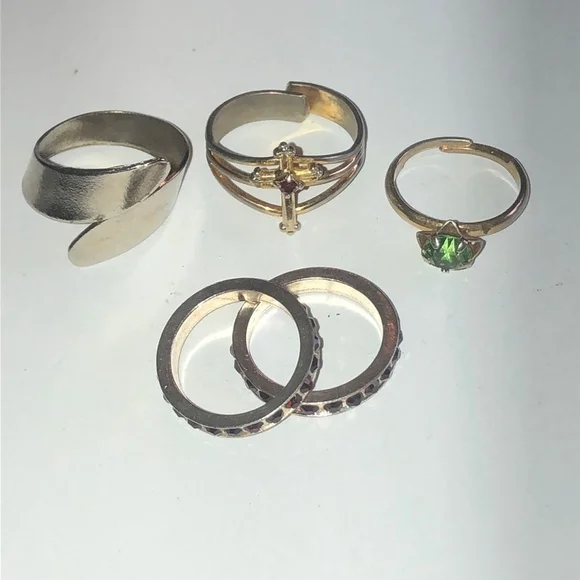 Lot of 5 Vintage Gold Tone & Silver Tone Boho Rings Adjustable & Size 6 & 8 - Picture 2 of 6
